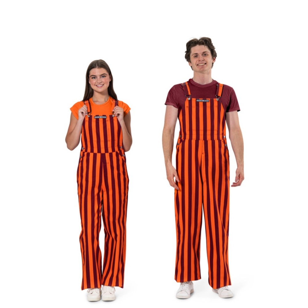 Maroon and Orange Striped Virginia Tech GAME BIBS Overalls